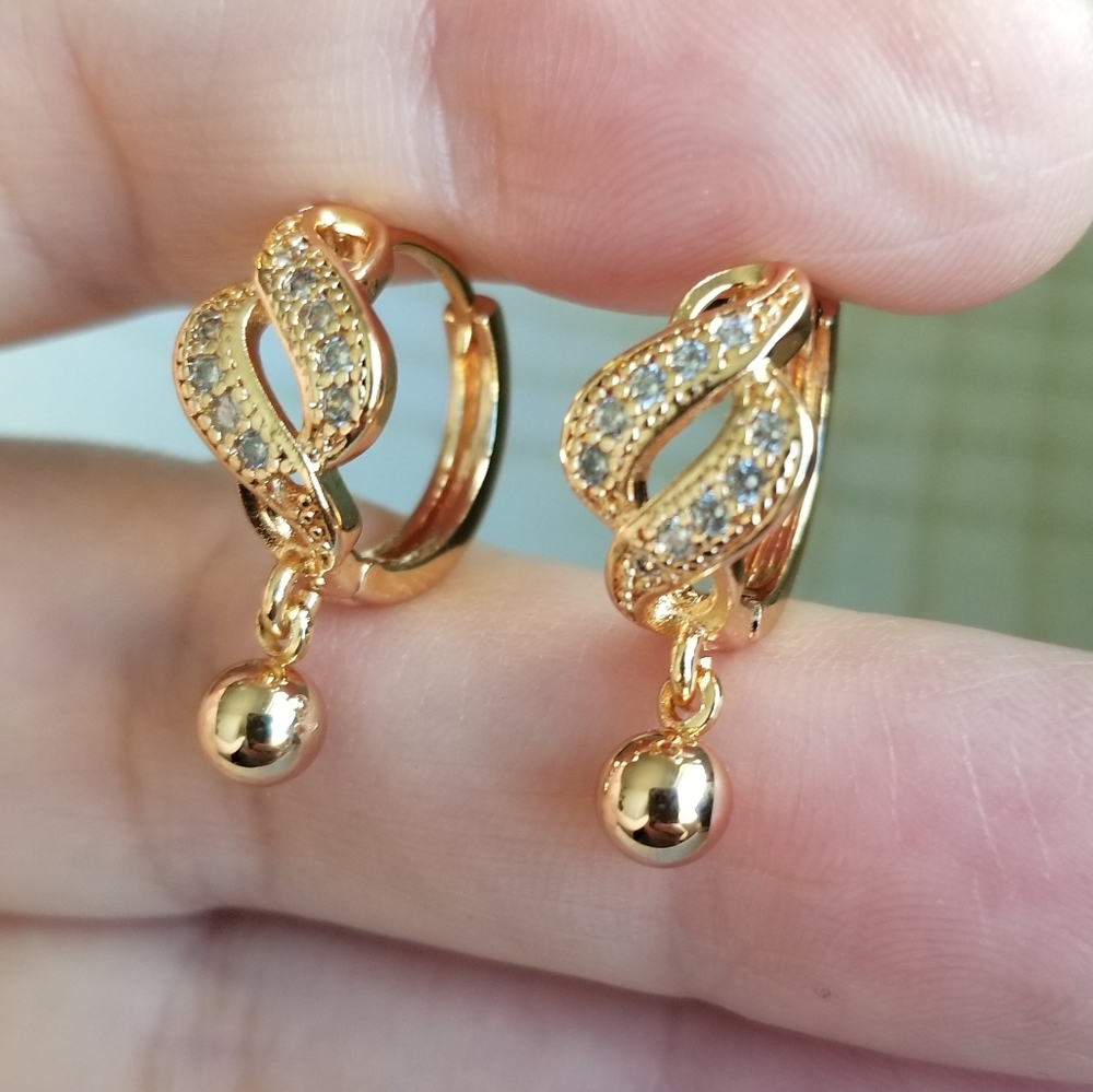 New 18K Gold Filled Diamond Mini Dangle Ball Hoop